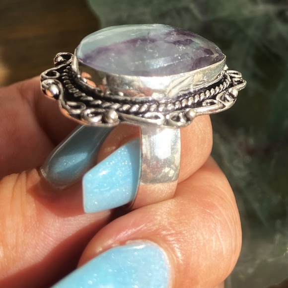 HUGE FLUORITE STERLING SILVER RING - Picture 6 of 12